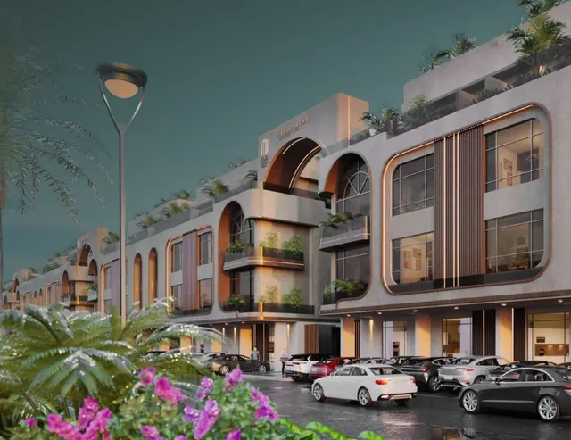 Façade at night — Elemental, Al Rehab