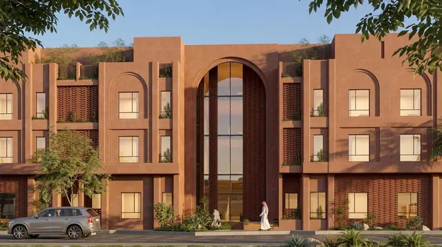 Façade at night — Katheeb Residences, Laban District