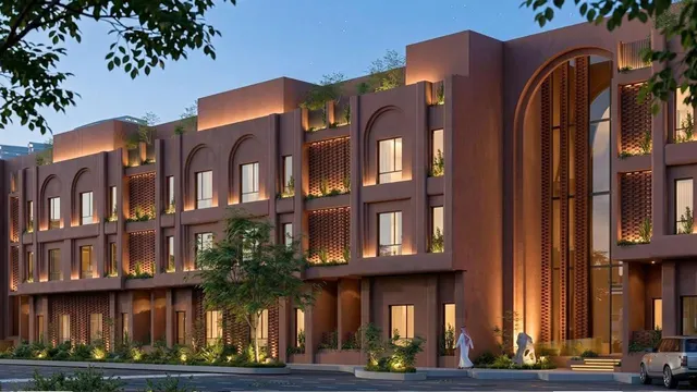 Façade at night — Katheeb Residences, Laban District