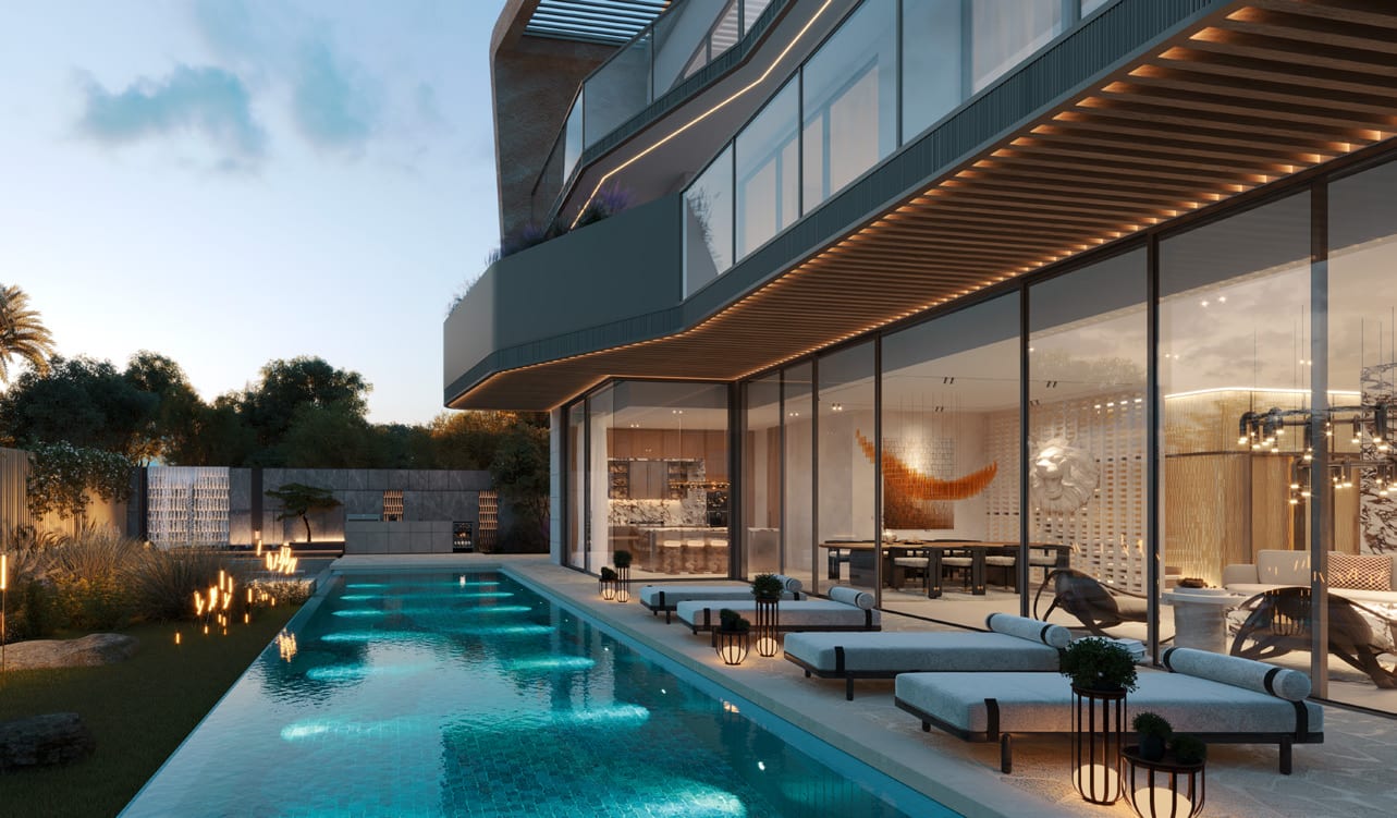 Pool at night — Knightsbridge Villas, Meydan District 11