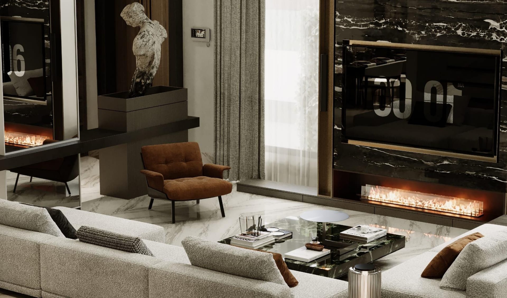 Living room — Private Villa in Al Khalidiyah. Architectural visualisations supplied for this villa.